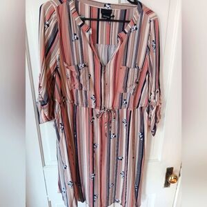 NWOT Torrid Disney Minnie Mouse challis zip front drawstring shirt dress 0X